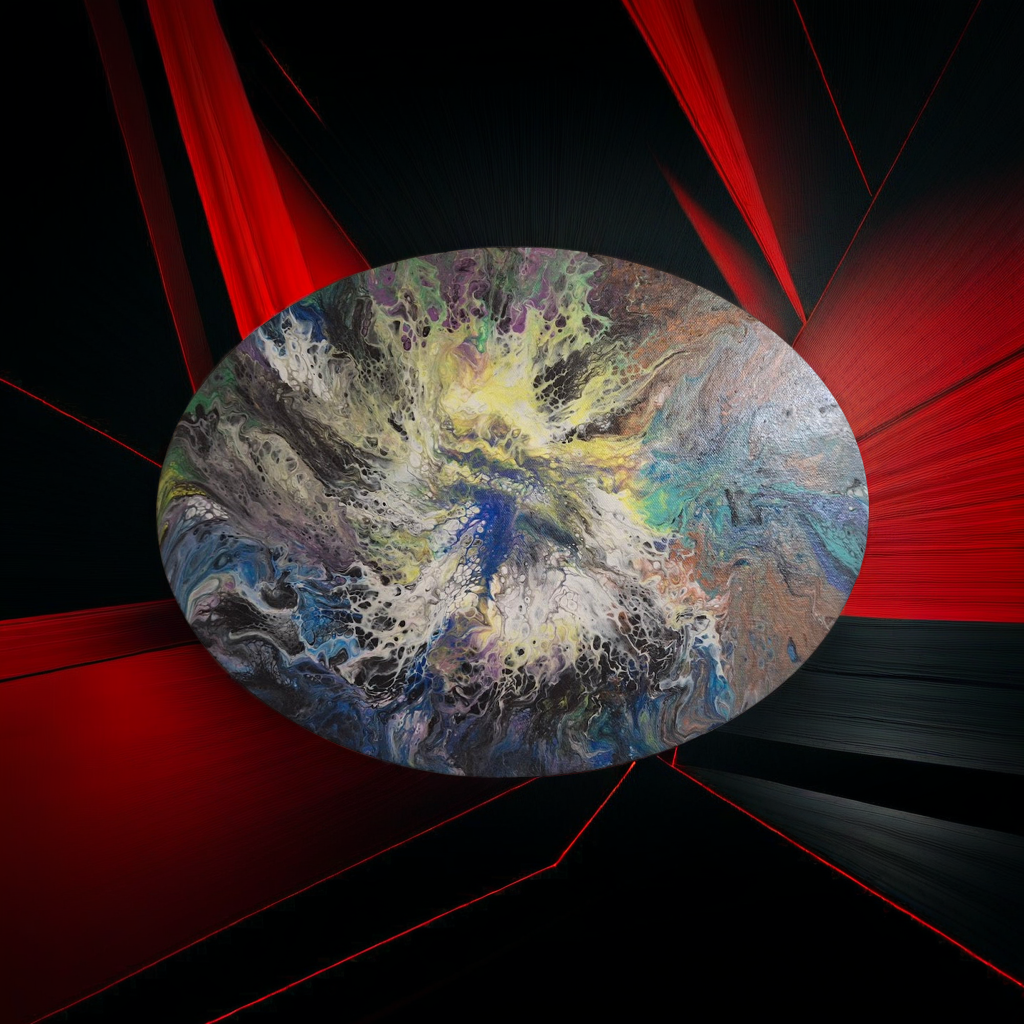 SHINE HIS LIGHT WITH!! DIVINE FAITH 714 original spin/pour art 16"x12 Oval" #1973