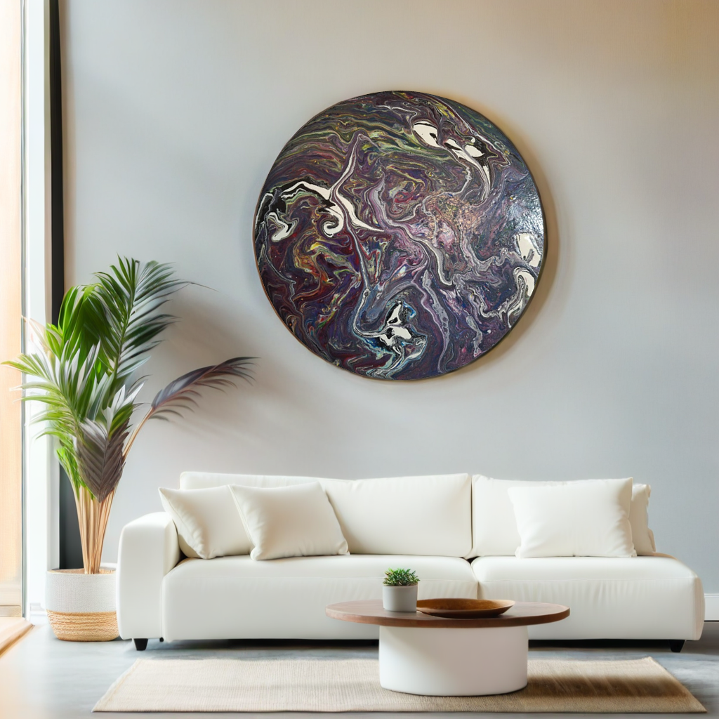 SHINE HIS LIGHT WITH!! DIVINE FAITH 714 original spin/pour art 12" Circle #605