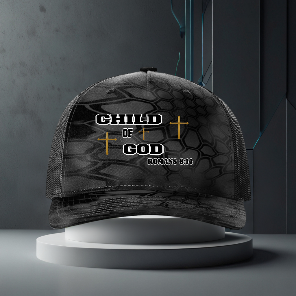  Divine Faith Armor™  Black cap with 'Child of God' text on a dark background