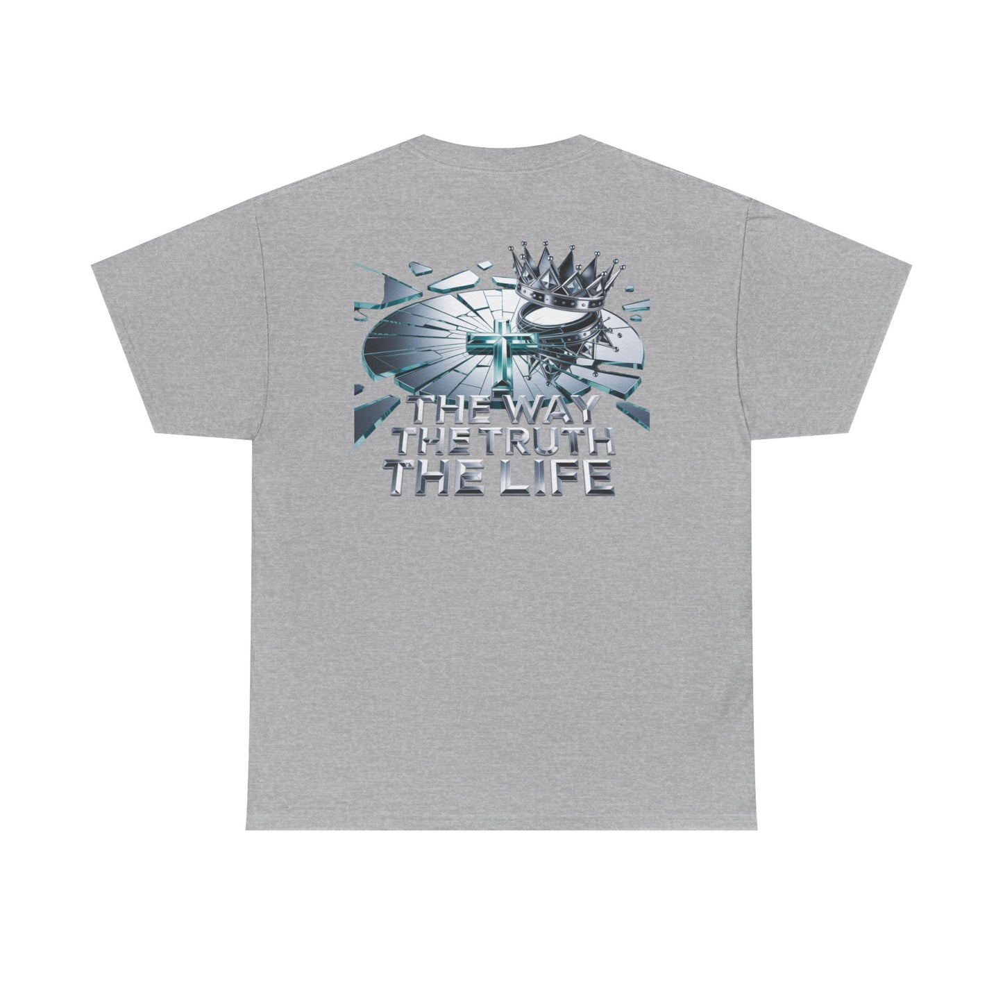 Christian Graphic Tee — "The Way The Truth The Life" Crown & Cross Back Print