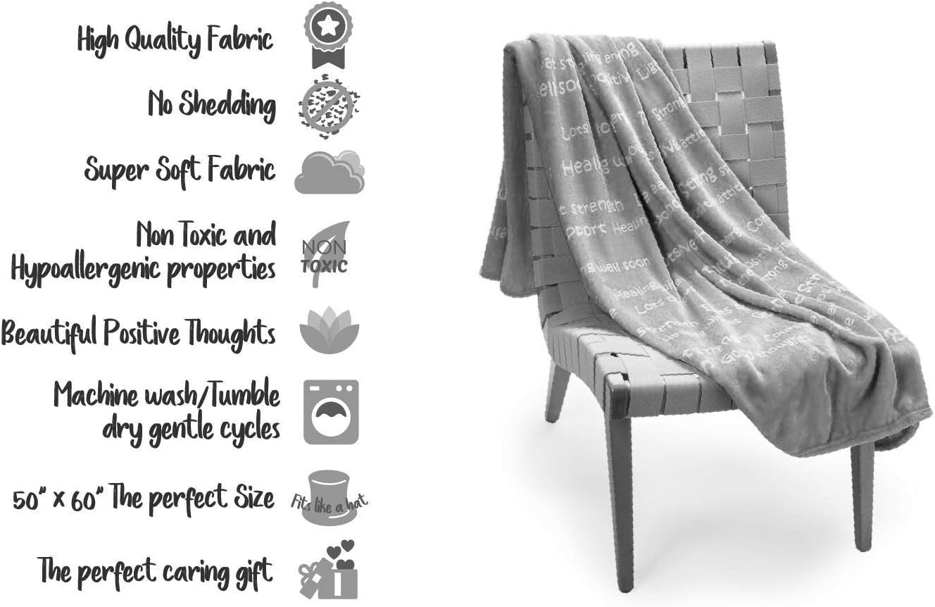 Blankiegram Healing Thoughts Throw Blanket, Comfort Gifts, Spread Positive Energy, Send Hugs with Inspirational Blanket, Perfect Get Well Gifts for Women, Men and Children - 50"X60" (Purple)