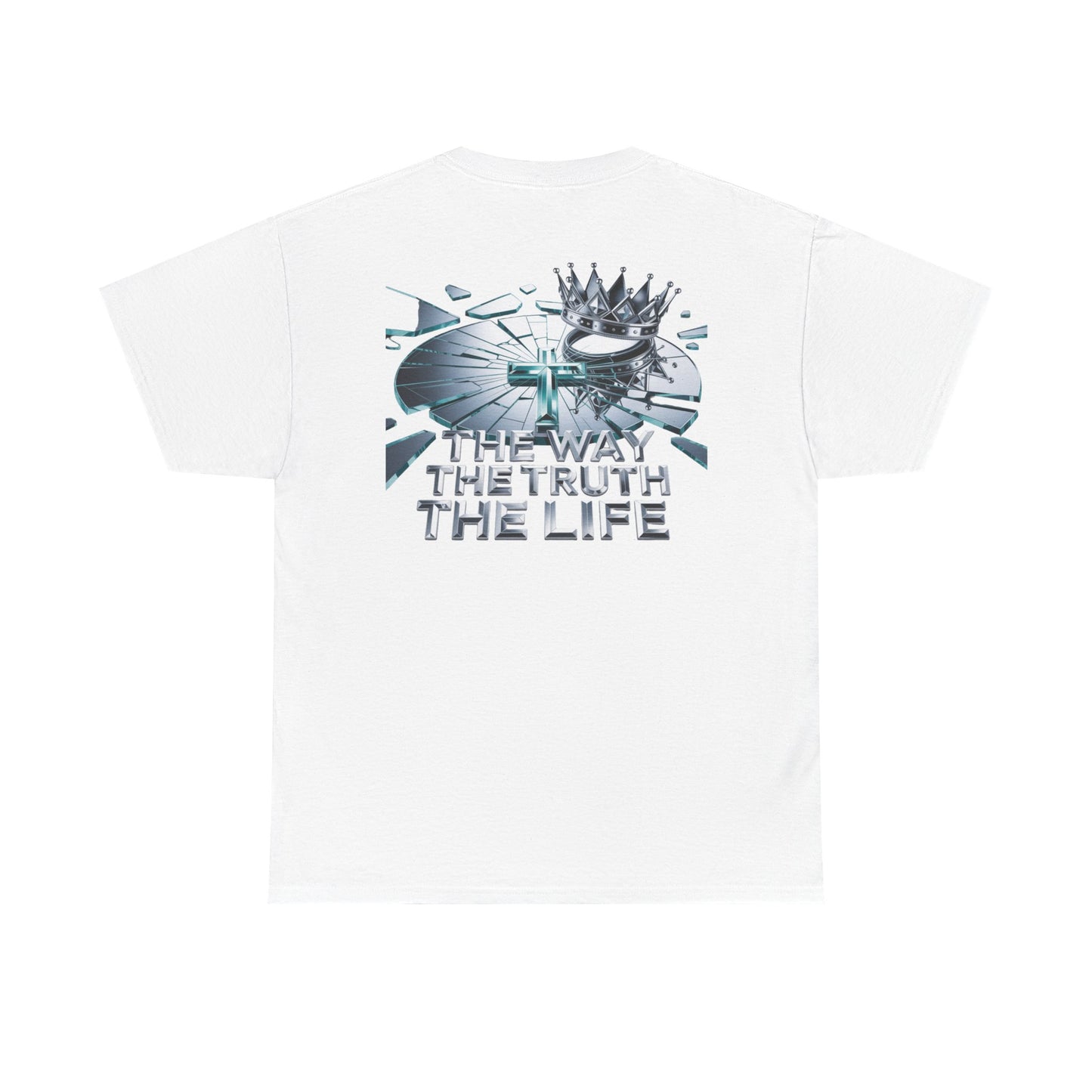Christian Graphic Tee — "The Way The Truth The Life" Crown & Cross Back Print