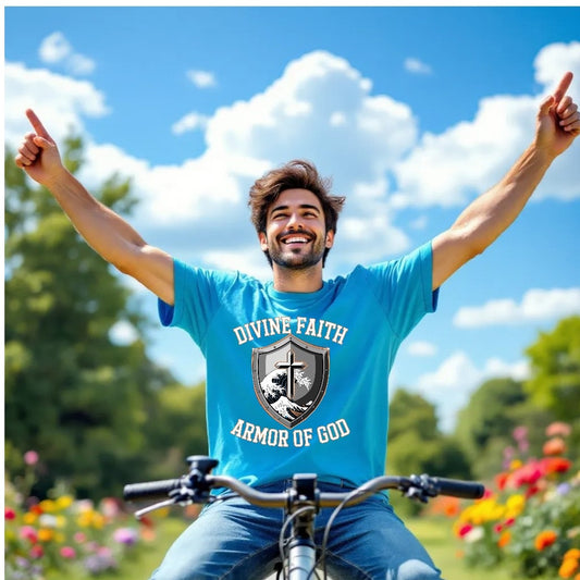 Christian T-Shirt Armor of God Shield & Cross Design  Divine Faith Armor