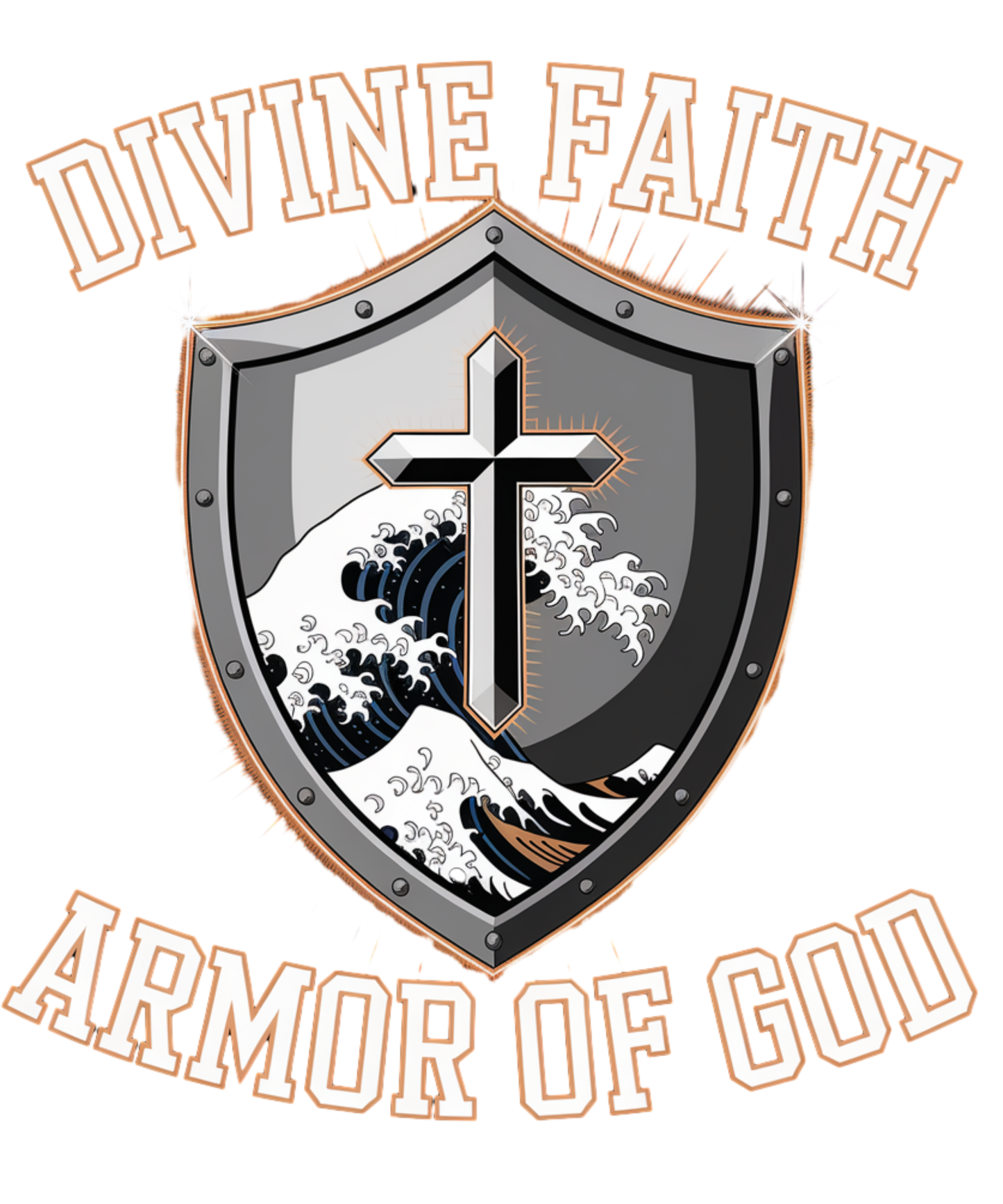 Christian T-Shirt Armor of God Shield & Cross Design  Divine Faith Armor
