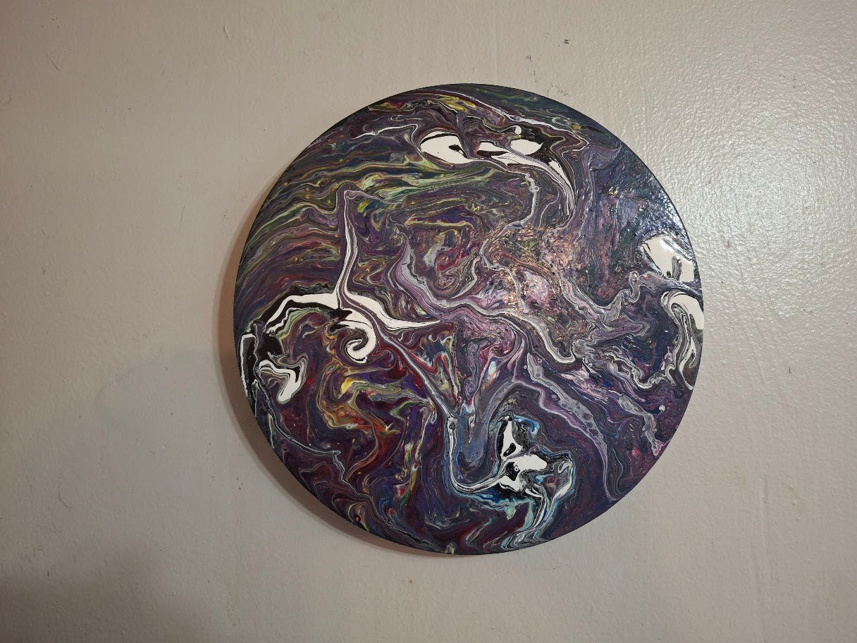 SHINE HIS LIGHT WITH!! DIVINE FAITH 714 original spin/pour art 12" Circle #605