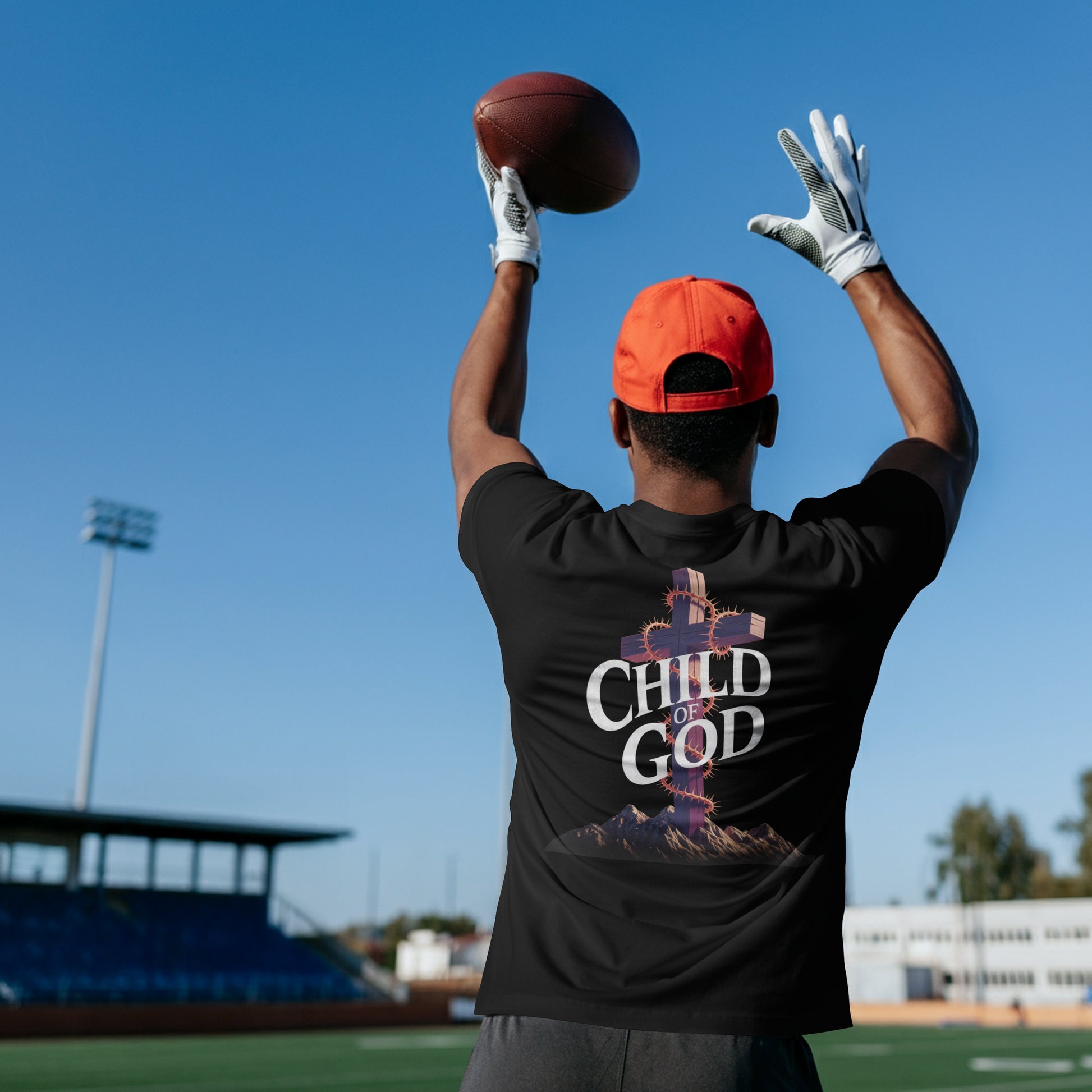 "Christian apparel artwork of cross with thorns and powerful CHILD OF GOD statement – Divine Faith7:14 Armor Collection"