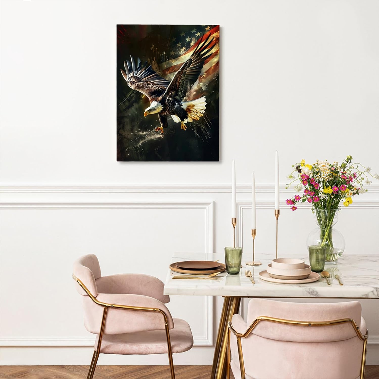 American Eagle Decor Wall Art Bald Eagle Wall Decor Eagle Poster Bald Eagle Pictures for Wall American Eagle Canvas Print Painting Framed Artwork for Bathroom Bedroom Living Room