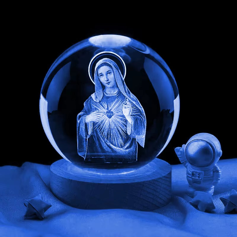 3D Virgin Mary Laser Engrave Crystal Ball Colorful Night Light ,Religious Gifts for Women'S Birthdays, Maria Christmas Decoratio