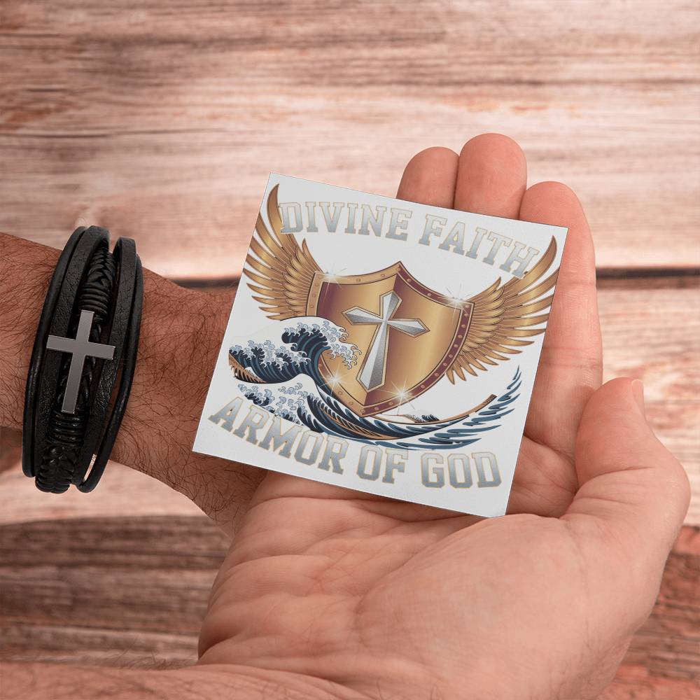 Mens Cross Leather Bracelet Divine Faith Armor