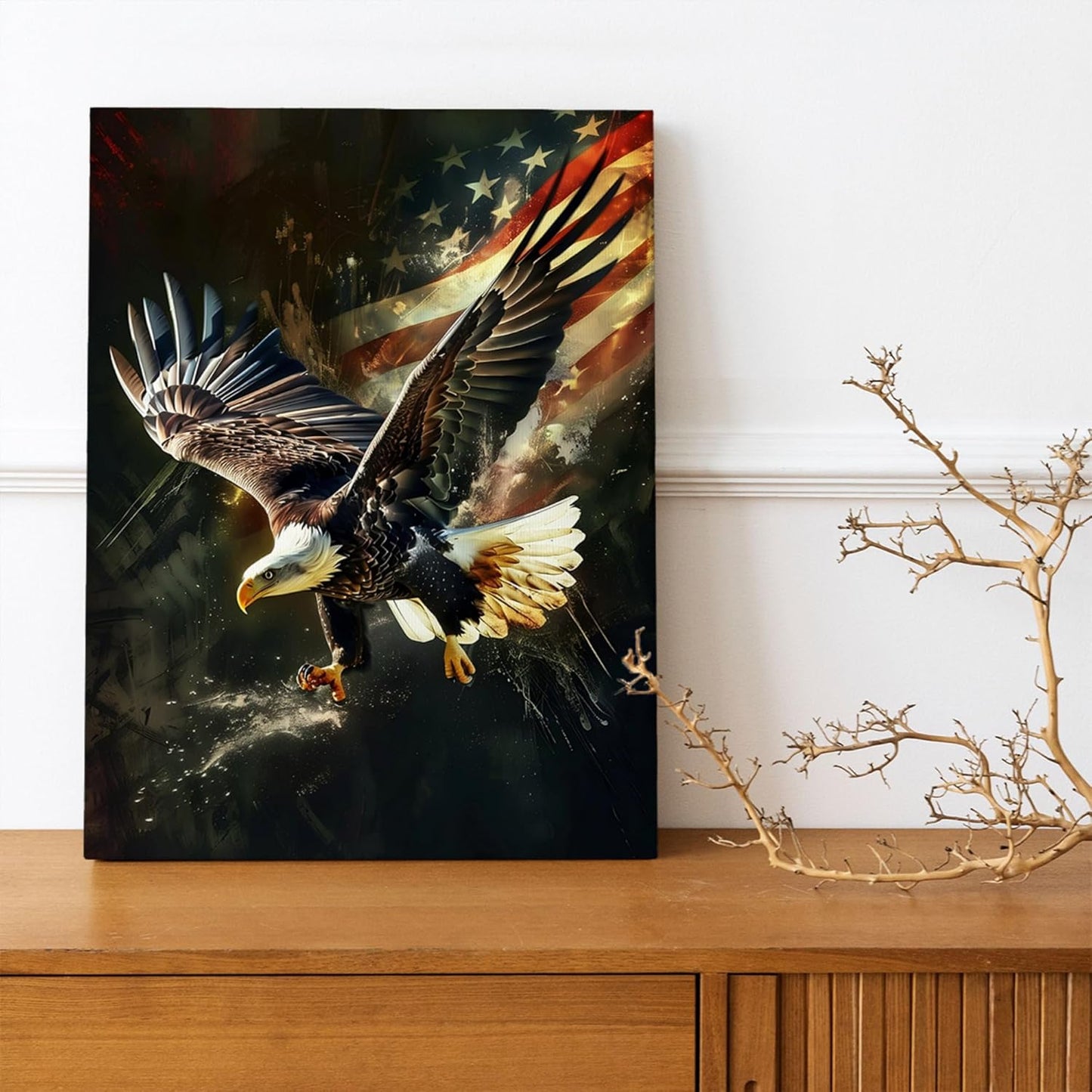 American Eagle Decor Wall Art Bald Eagle Wall Decor Eagle Poster Bald Eagle Pictures for Wall American Eagle Canvas Print Painting Framed Artwork for Bathroom Bedroom Living Room