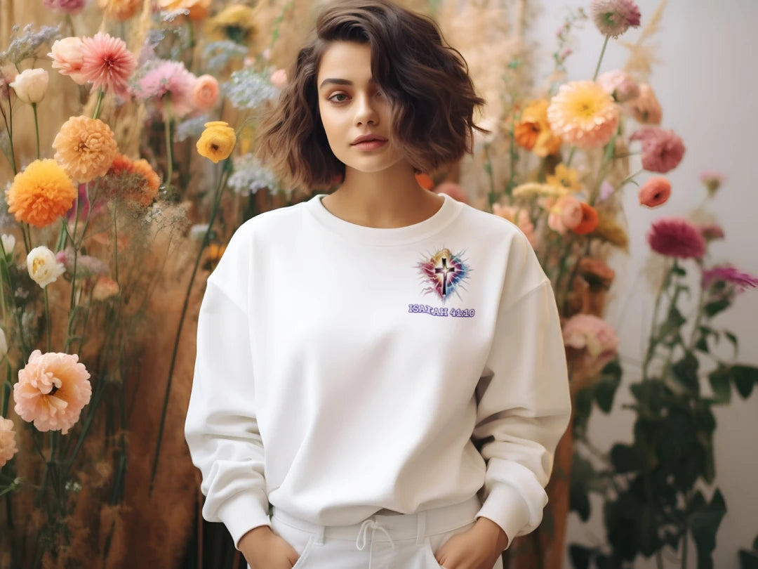 Faith Over Fear Christian fleece sweatshirt – inspirational Bible verse shirt by Divine Faith Armor™ lifestyle