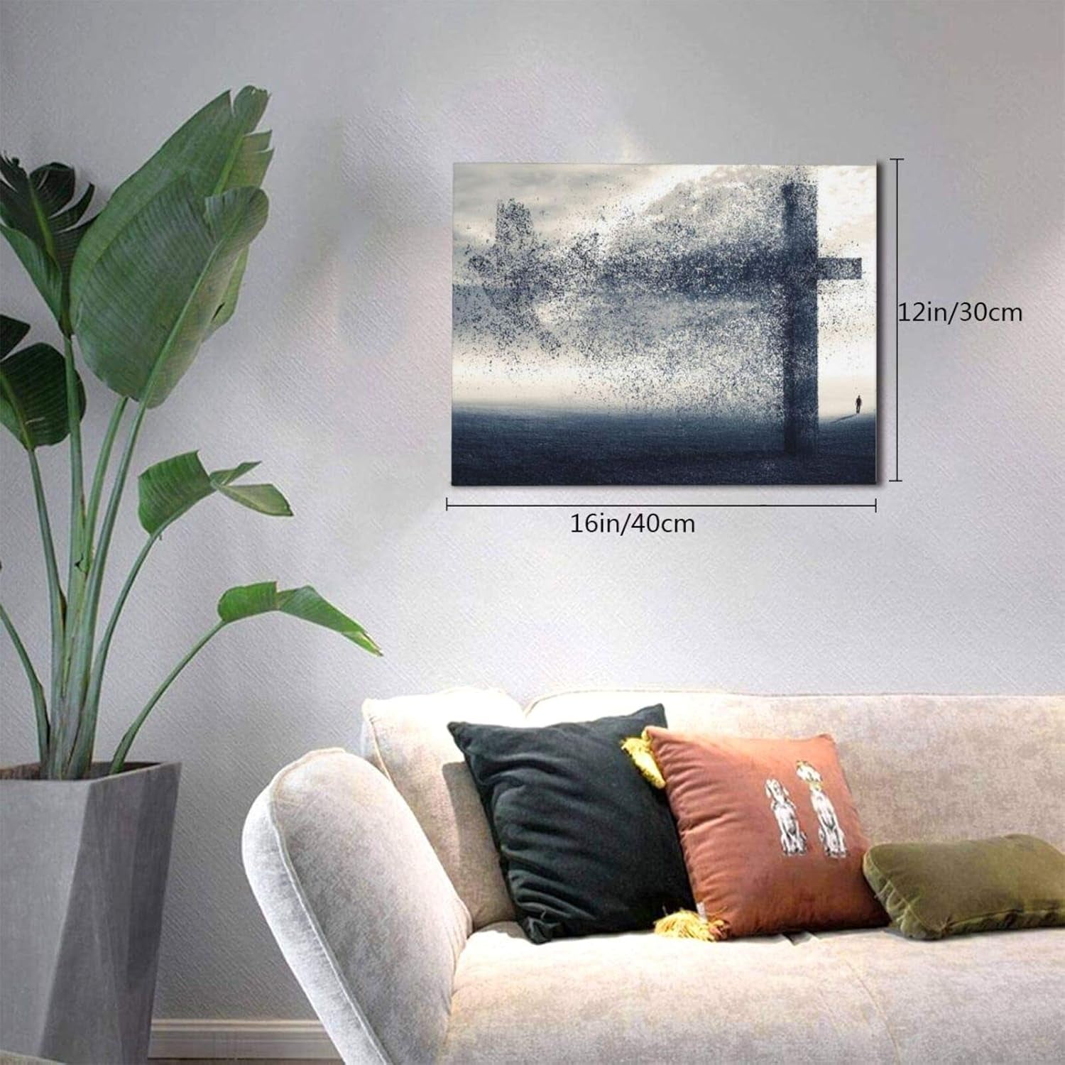 A Cross and Dove Wind Canvas Wall Art Religious Christian Wall Art Faith Paints Creative Artwork Christ Design Poster Canvas Printing for Living Room Decoration Framed Ready to Hang 12X16 Inches