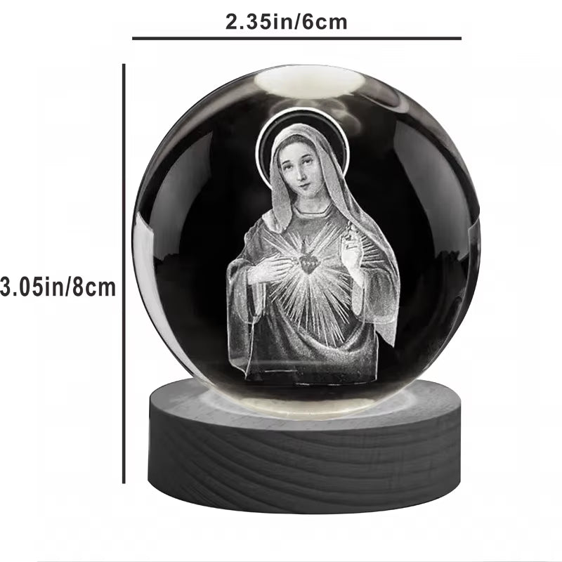 3D Virgin Mary Laser Engrave Crystal Ball Colorful Night Light ,Religious Gifts for Women'S Birthdays, Maria Christmas Decoratio