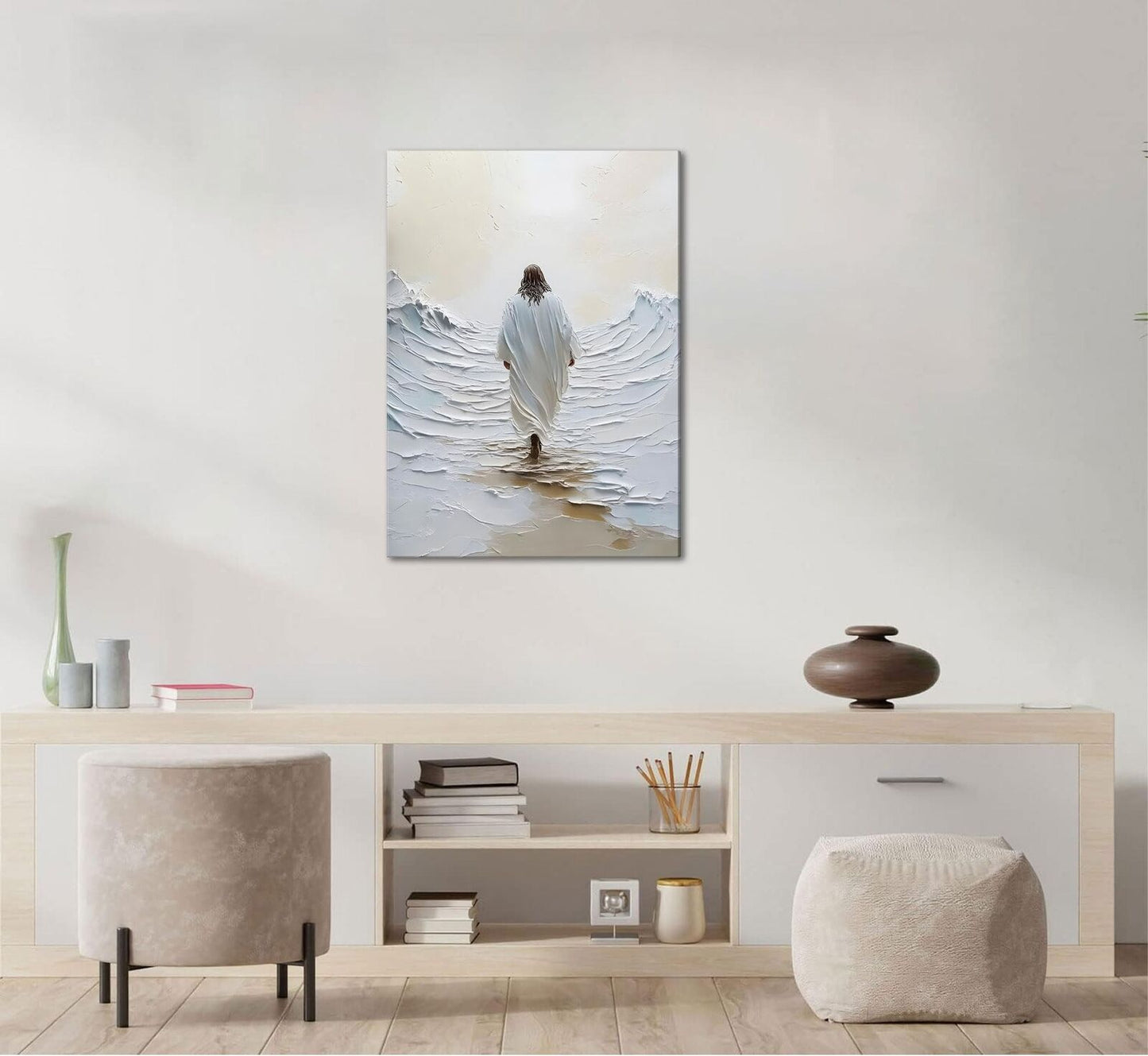 Jesus Walking on Water Canvas Wall Art Jesus Walking on Water Back Wall Decor...