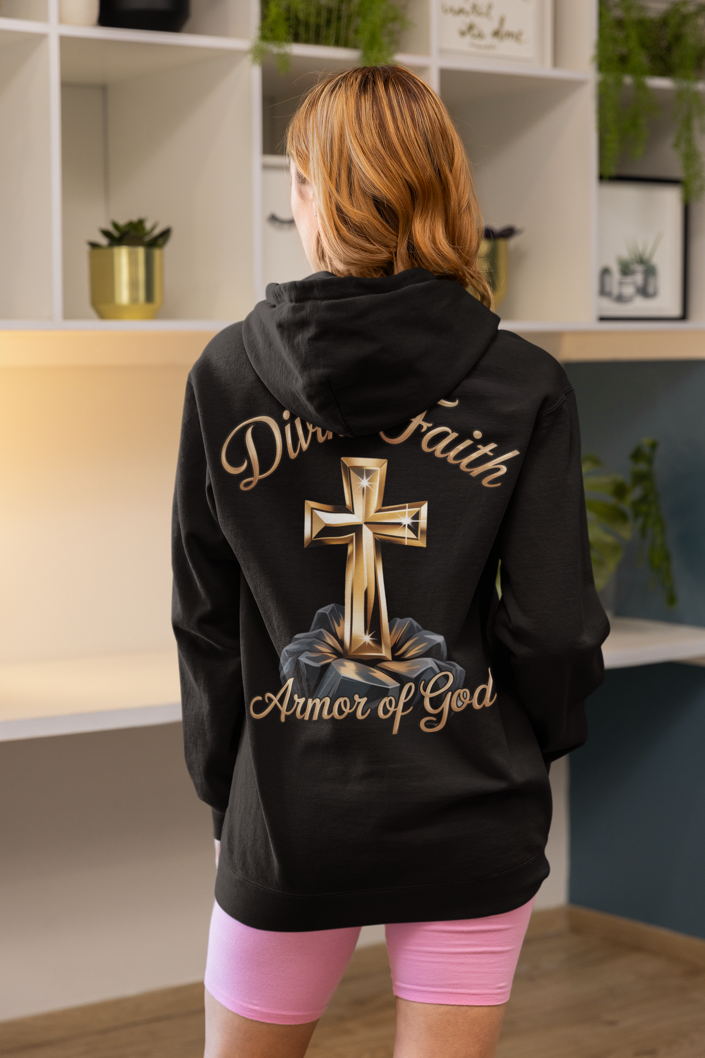 Gold Cross Hoodie Divine Faith Armor