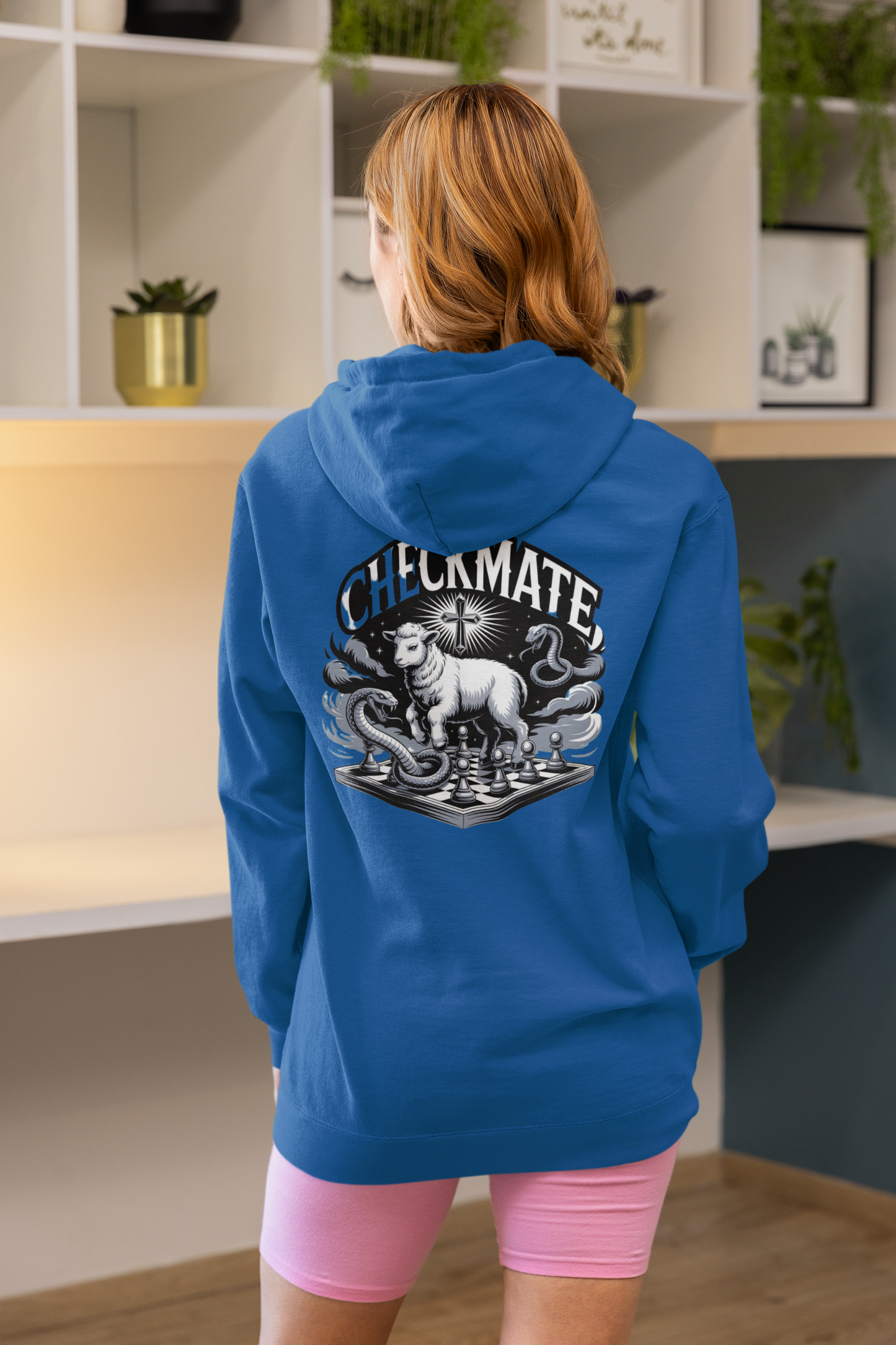 CHECKMATE Christian Hoodie Lamb Cross & Snake Victory Design  Divine Faith Armor