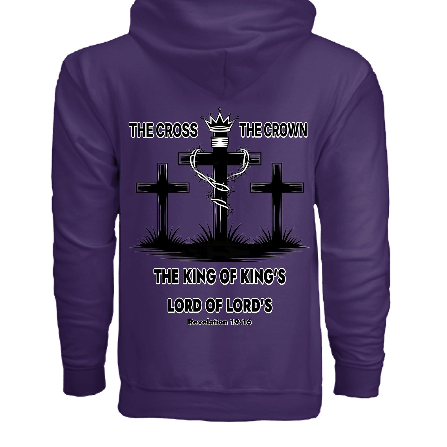 3 Crosses Faith-Inspired Hoodie – Christian apparel by Divine Faith Armor™ PURPLE - BACK