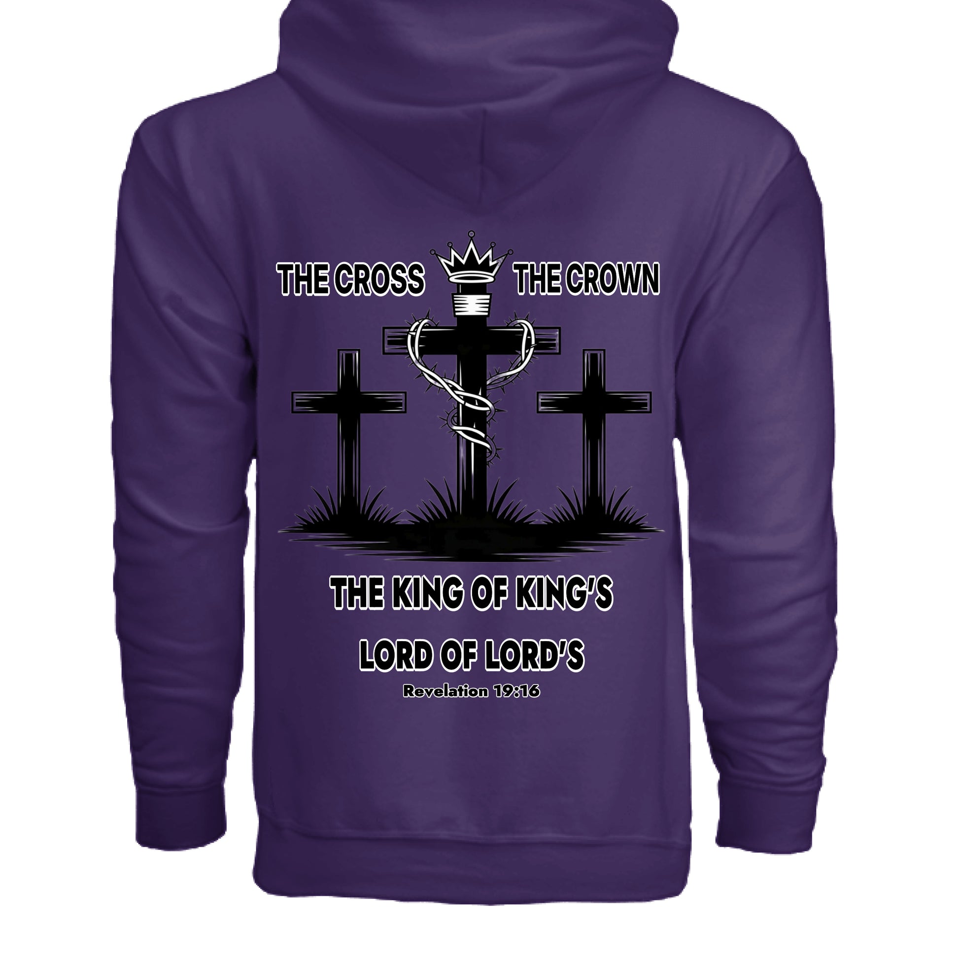 3 Crosses Faith-Inspired Hoodie – Christian apparel by Divine Faith Armor™ PURPLE - BACK