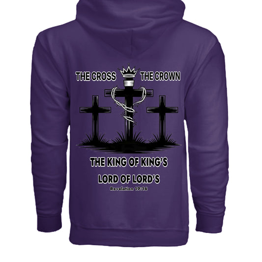 3 Crosses Faith-Inspired Hoodie – Christian apparel by Divine Faith Armor™ PURPLE - BACK