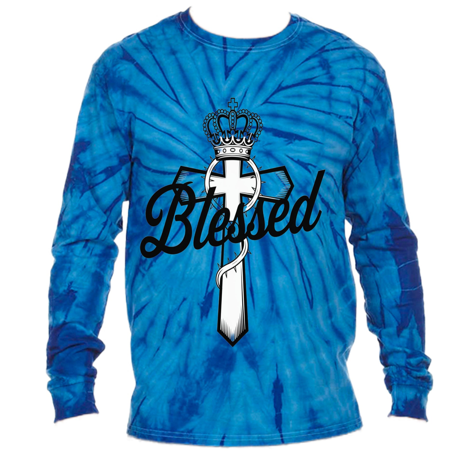 Divine Faith Armor™ Blessed With Cross and Crown Christian shirt – bold camouflage faith design for hoodies, t-shirts, worship, gifts, and streetwear. SPIDER ROYAL - FRONT