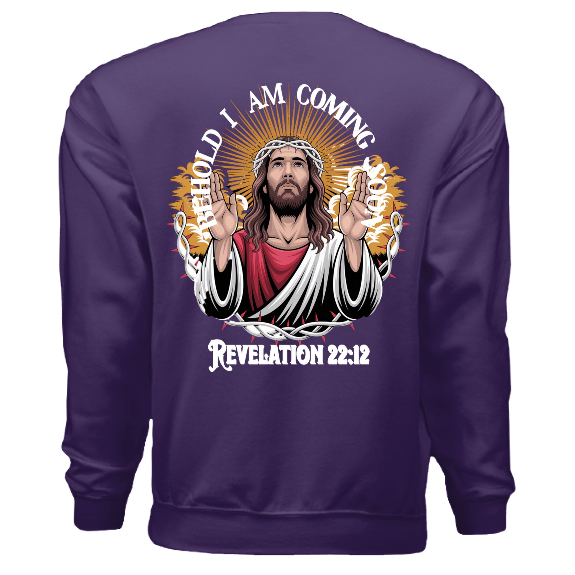 "Divine Faith Armor™  Behold i am coming soon Revelation 22:12 PURPLE - BACK22:12 long sleeve t-shirt 