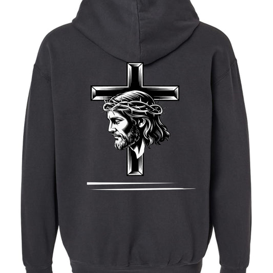 “Jesus Saves Hoodie by Divine Faith Armor – black Christian hoodie with white bold text proclaiming ‘Jesus Saves,’ symbolizing faith and salvation.”BLACK - BACK